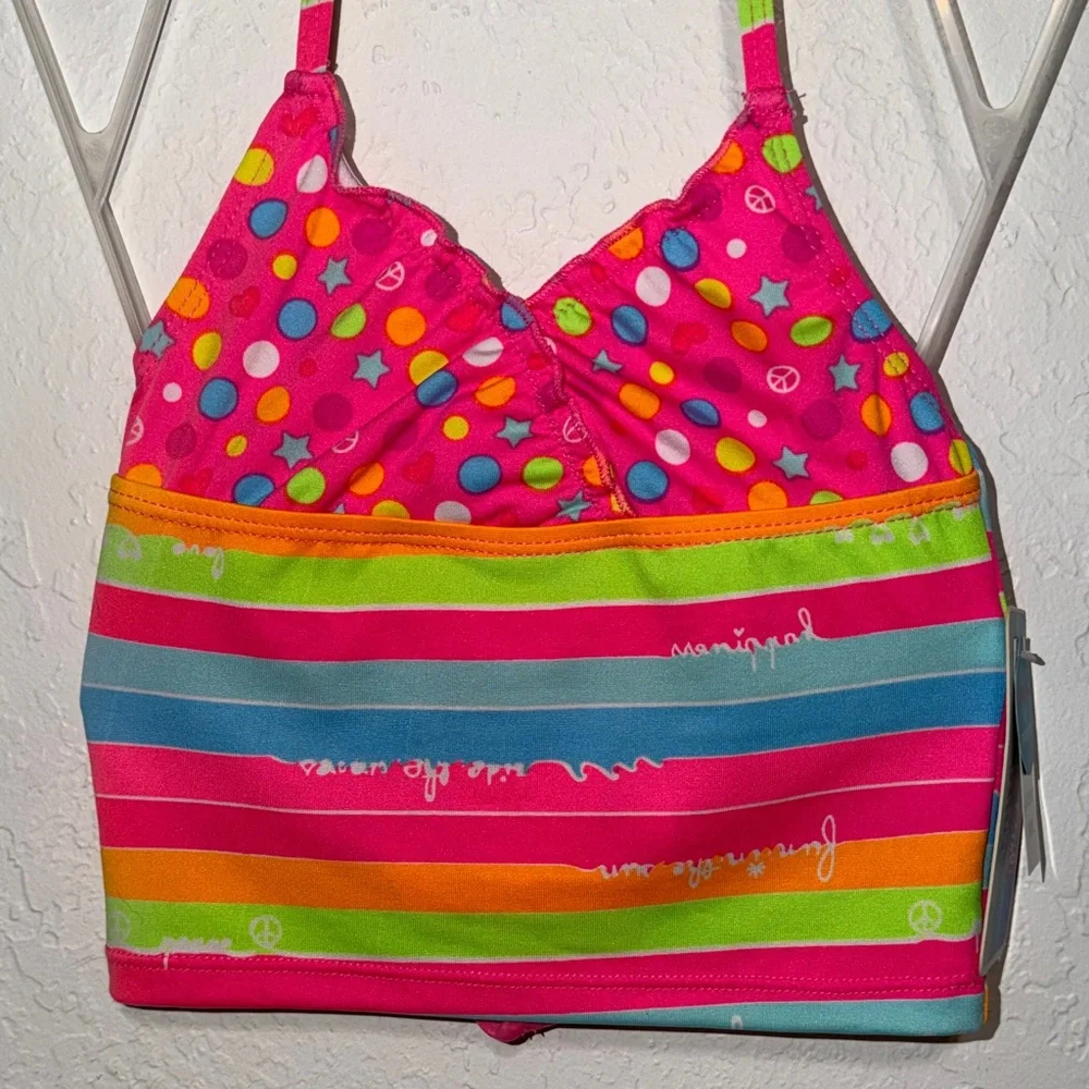 Candy Girl Colorful Polka‎ Dot and Stripe Bikini Swimsuit Halter Top